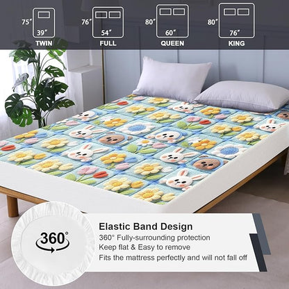 Waterproof Mattress Protector Full, Fitted Sheet Style Breathable Mattress Cover with Deep Pocket Fits Up to 18'', Noiseless Bed Cover for Kids Adults Pets, Machine Washable (Squares, Full)
