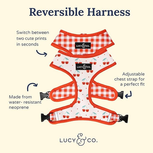 Lucy & Co. Cheery Cherries, Cute Reversible Dog Harness Walking Halter - Best Designer Pet Harnesses for XS - XL Dogs - Padded Adjustable Vest for Easy Walking (X-Large)