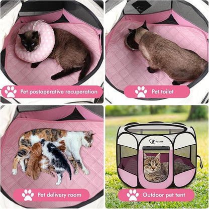 Dog Playpen, Large Puppy Pet Playpen, Dog Crate Tent Cage Indoor/Outdoor, Portable Pop Up Dogs Kennel Playpen with Carrying Case for Dogs/Cats/Rabbitss, Black