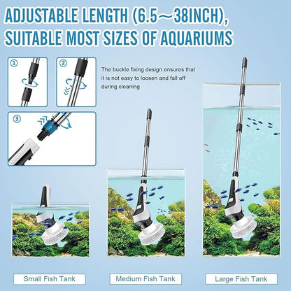 Electric Fish Tank Cleaner, Aquarium Spin Cleaning Brush, IPX8 Waterproof Aquarium Gravel Cleaner & Water Changer, Aquarium Clean Spin Scrubber & Algae Scraper Tools Kit with Adjustable Handle