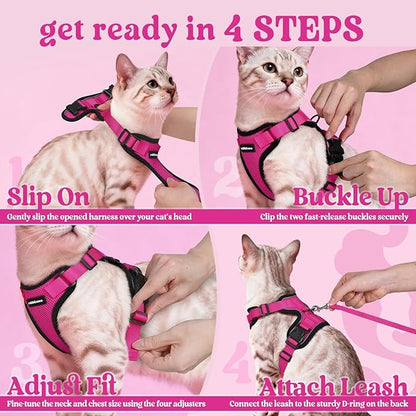 rabbitgoo Cat Harness and Leash for Walking, Escape Proof Soft Adjustable Vest Harnesses for Cats, Easy Control Breathable Reflective Strips Jacket, Rose Red, XXS
