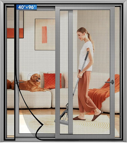 Magnetic Screen Door Left Right Side Opening Upgraded PET Mesh Greater Than Fiberglass and Polyester,Keep Bugs Out,Pet & Kid Friendly,Suitable for Sliding Doors,Patio French Doors-40" X 96"