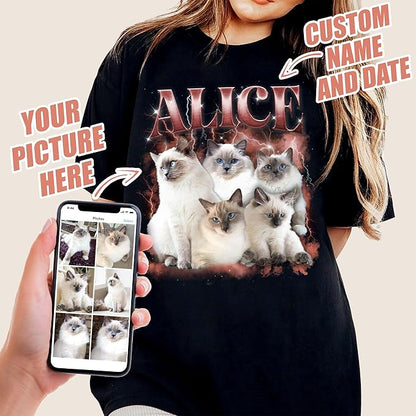 Mit & Mia Custom Your Own Bootleg Rap Shirts for Boyfriend Girlfriend Face Shirt with Photo Gift for Him Her Pet Lovers