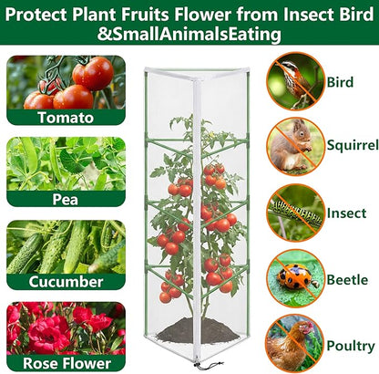 4 Pcs Garden Bird Netting for Triangle Plant Cage, 59" x 20" x 20" Tomato Cage Garden Net Cover with Zipper, Tomato Trellis Insect Bird Barrier Protection Mesh for Vertical Climbing Plant Vegetable