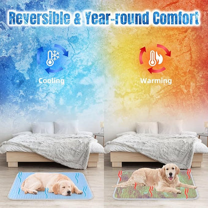 Self Cooling Dog Mat for Large Dogs - Ice Silk Pet Cooling Pad 35"x55" (90x140cm), Machine Washable, Non-Slip for Crate/Car/Floor, Summer Relief Indoor & Outdoor Use (Blue)