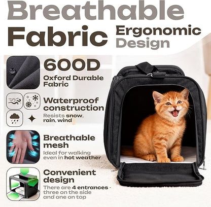 Airline Approved Medium Pet Carrier for Cats & Dogs – Foldable Dog Bag with Soft Mat, Breathable Mesh Windows, Travel-Ready Cat Carrier (Up to 15 lbs, Black)