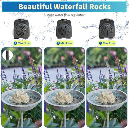 SAC SMARTEN ARTS Fountain for Bird Baths for Bird Bath Fountain with 7.5W Water Pump Resin Granite Rock Water Feature for Garden Patio Lawn Hummingbird Birdbath Fish Tank and Aquariums