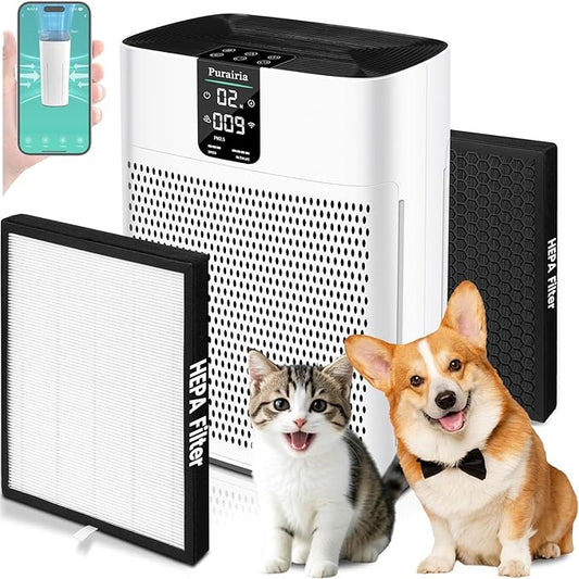 Air Purifier for Home Bedroom Large Room Up to 2400 Ft²,HEPA Air Purifier 15dB Quiet Sleep Mode. Smart Air Purifiers with App for Pet Hair, Dander, Odor, Office, Smoke, Dust with 2 Filters