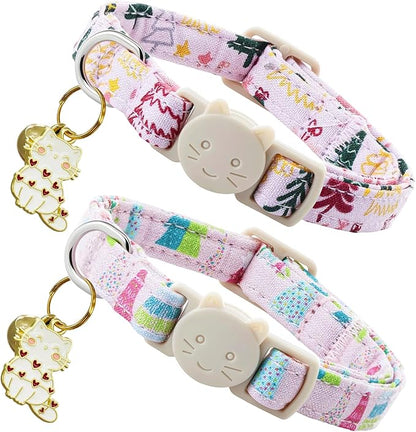 Elegant little tail 2 Pack Cat Collar- Christmas Cat Collars Breakaway with Bell Pendant Wedding Kitten Boy Girl Safety Adjustable 7-12 Inch Collar for Small Cats Puppy