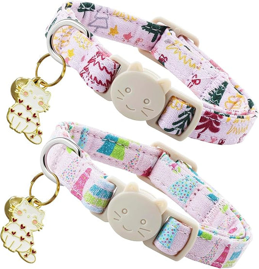 Elegant little tail 2 Pack Cat Collar- Christmas Cat Collars Breakaway with Bell Pendant Wedding Kitten Boy Girl Safety Adjustable 7-12 Inch Collar for Small Cats Puppy