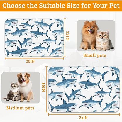 Shark Dog Food Mat,Wild Fish Absorbent Pet Feeding Mat for Food and Water Bowl,Quick Dry Dog Placemat Non Slip Rubber Backing Waterproof Pet Supplies 12" x 20"