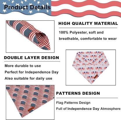 ADOGGYGO American Flag Dog Bandana 2 Pack, Reversible White Red USA Flag Pet Scarf Bib, Adjustable Fit 4th of July Bandanas for Medium Large Dogs Pets (Large)