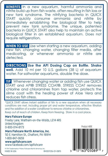 API QUICK START Freshwater and Saltwater Aquarium Nitrifying Bacteria 16-Ounce Bottle