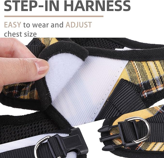 PUPTECK Adjustable Dog Harness Collar and Leash Set Step in No Pull Pet Harness for Small Medium Dogs Puppy and Cats Outdoor Walking Running, Soft Mesh Padded Reflective Vest Harnesses, Yellow, M