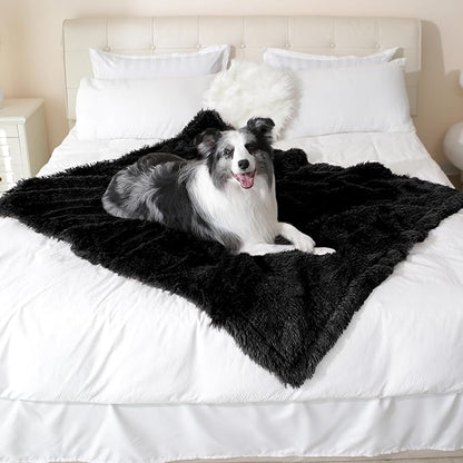 gogobunny Waterproof Dog Blanket for Couch & Furniture Protection - Super Soft Reversible Throw for Large Dogs & Cats, Calming Washable Fur & Sherpa Pet Blanket (40x50 Inch, Black)