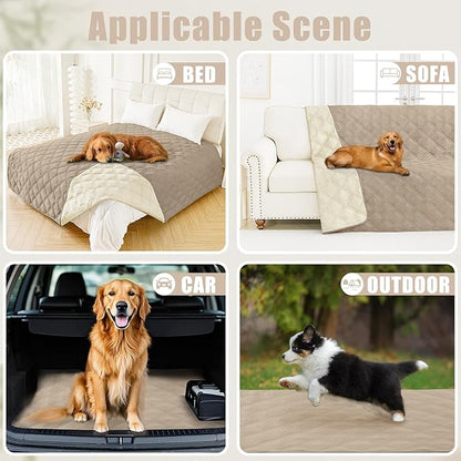 Smiry Waterproof Dog Bed Cover Blanket 82x102, Soft Reversible Pet Blanket, Washable Leakproof Cats Dogs Couch Cover for Sofa, Couch, Furniture, Taupe/Beige