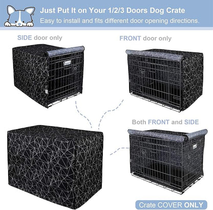 Explore Land Pattern Dog Crate Cover for 48 Inches Wire Cage, Heavy-Duty Polyester 1 2 3 Doors Standard Metal Pet Kennel Enclosure (Brief Polygonal)