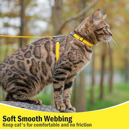 PUPTECK Adjustable Cat Harness and Leash Set Escape Proof Kitten Strap Collar for Walking Travel, Yellow, M