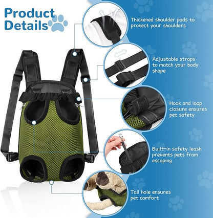 YUDODO Pet Dog Carrier Backpack Adjustable Dog Front Carrier, Legs Out Easy-Fit Dog Travel Backpack Carrier for Hiking Camping for Small Medium Dogs Cats and Rabbits (Medium (Pack of 1), Army Green)