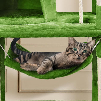 Topeakmart 62.2 inches Cat Tree with Double Condos, Cat Tower with Scratching Posts & Hammock & Foam-Padded Perches, Kitty Activity Tree Center Kitten Play House, Green