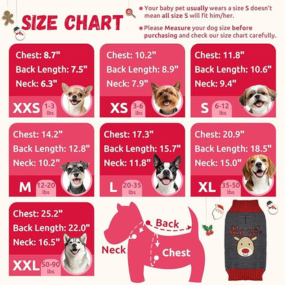Dog Christmas Sweater Xmas Pet Clothes Cute Gray Reindeer Holiday Puppy Cat Costume New Year Gifts for Small Medium Large Dogs Jumpers (S, Gray Reindeer)