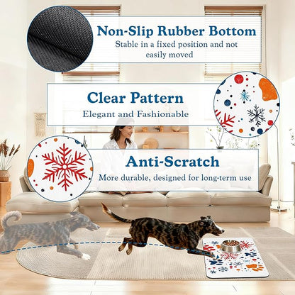 Chirstmas Snowflake Paw Pet Food Mat for Cats and Dogs–Absorbent Quick Dry Feeding Placemat, Non Slip Rubber Base, Waterproof Bowl Mat for Indoor Use, Pet Supplies 16"x24"