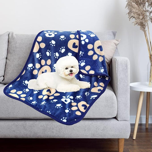 Dog Blanket, Soft Fleece Dog Blankets for Small Medium Dogs, Fluffy Flannel Pet Cat Puppy Blanket Mat Cover for Bed Couch, Cute Paw Print Throw Blanket for Dogs, Blue 40"X30"