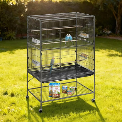 VEVOR Bird Cage, 36.6 x 22.8 x 59.5 inch, Flat Top, Wrought Iron Bird Flight Cage with Perches, Slide-Out Tray and Plastic Feeders, for Blue Tit, Cockatiel, Canary, Monk Parakeet, African Grey Parrot