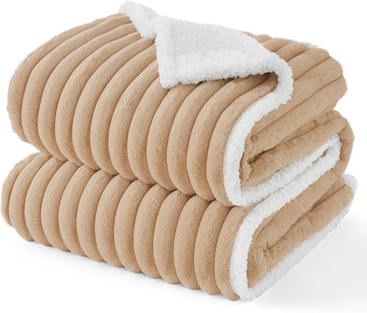 Bedsure ComfyFleece™ Waterproof Dog Blankets for Large Dogs - Soft Pet Cat Blanket Corduroy Fleece for Couch Bed Protector Washable, Cozy Calming Reversible Furniture Protection,50"x60", Tuscan Beige