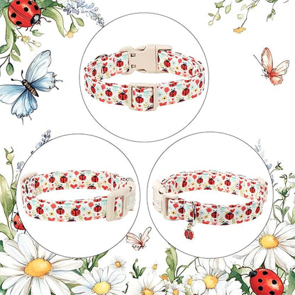 Ladybug Dog Collar for Small Dogs - Cute Spring/Summer Dog Collar, Lightweight Adjustable Cartoon Love Bug Garden Mom Dogs Collars with Quick Release Buckle S