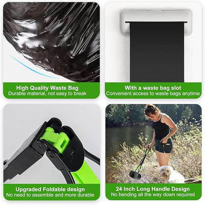 Dog Poop Trash Can Outside with Pooper Scooper and Metal Rake & Tray, 20L/5Gal Dog Waste Trash Can with Lid, Pedal and Removable Inner Waste Bin, Pet Poop Bin with 100 Bags, Green