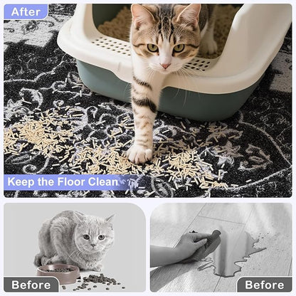 Bienbee Cat Litter Mat, 24" x 15" Litter Box Mat Rug with Non-Slip Bottom,Urine and Water Proof, Easy to Clean Cat Supplies Essentials for Indoor Kitty Kitten Floor, Black M