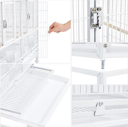 Yaheetech Stackable Divided Breeder Breeding Parakeet Bird Cage for Canaries Cockatiels Lovebirds Finches Budgies Small Parrots with Rolling Stand, White