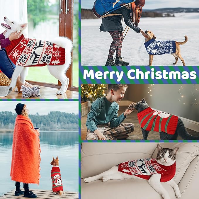 Christmas Dog Sweaters for Small Large Dogs Girl, Soft Warm Pup Dogs Shirt, Turtleneck Dog Sweaters for Medium Large Dogs, Double Knitting Collar for Outdoors Playing L