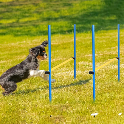 8 Set Dog Agility Jump Adjustable Dog Agility Hurdle Training Equipment Portable Jumper Hurdle Park Indoor Outdoor Exercise Tool 3.44ft High/ 2.95ft Wide(Blue and Yellow)