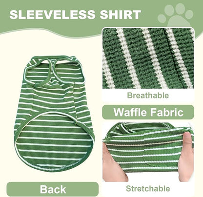 Dog Clothes, Stripe Dogs Shirts for Small & Medium Breeds, Pet Tank Top, Breathable Waffle Fabric Puppy Outfit, Shirt for Chihuahua, Yorkie, Dachshund, Corgi (4Pack, Large)