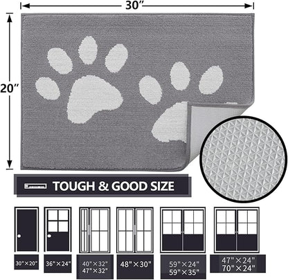 Buganda Dog Door Mat for Muddy Paws, Absorbent Dirt Trapper Washable Indoor Doormats, Non Slip Low-Profile Mud Mat for Dogs, Front Entrance Doormat for Inside Floor (48x30 Inches, Light Grey)