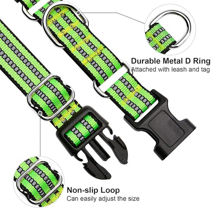 Martingale Dog Collar, Adjustable Nylon Reflective Collar with Buckle No Pull Dog Collar for Small Medium Large Dogs (Lime Green Medium)
