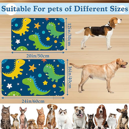 Cartoon Dino Pet Feeding Mat–Christmas Stocking Quick Dry Absorbent Dog Cat Food Mat, Non Slip Waterproof Bowl Placemat for Messy Eaters, Pet Accessories for Floors 12"x20"