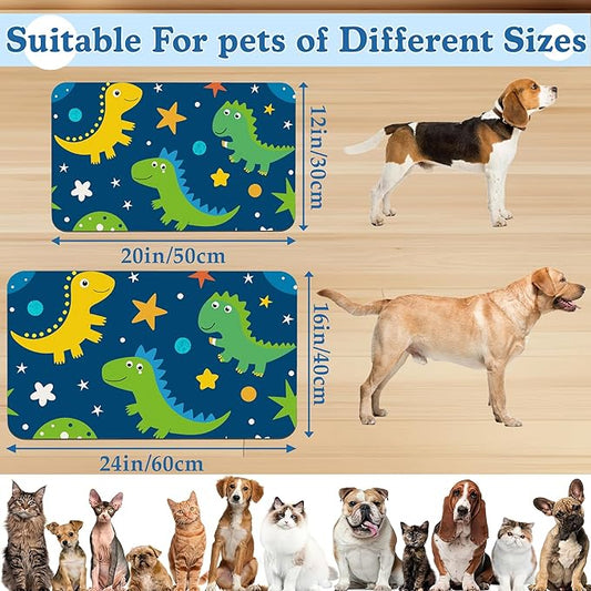 Cartoon Dino Pet Feeding Mat–Christmas Stocking Quick Dry Absorbent Dog Cat Food Mat, Non Slip Waterproof Bowl Placemat for Messy Eaters, Pet Accessories for Floors 16"x24"