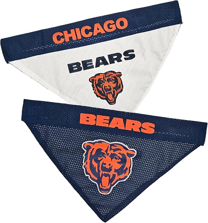 Pets First NFL DOG BANDANA - CHICAGO BEARS REVERSIBLE PET BANDANA. 2 Sided Sports Bandana with a PREMIUM Embroidery TEAM LOGO, Large/X-Large. - 2 Sizes & 32 NFL Teams available