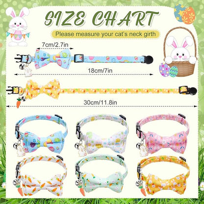 Hsei 6 Pcs Easter Cat Collar Bulk with Bow Tie Bell Spring Easter Eggs Carrots Bunny Rabbit Kitten Adjustable Breakaway Bowtie Collar for Boy Girl Cats Small Dog Pet Holiday Party Favors Gifts