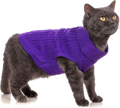 Stretchy Cat Sweater - 17 Colors & 6 Sizes | Snug Winter-Ready Knit for Boy/Girl Cats & Kittens(Deep Purple, X-Small)