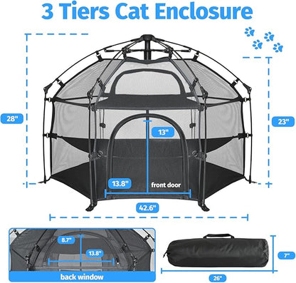 EighteenTek® Catio Outdoor Cat Enclosure 3-Tier Pop up Cat Tent Playpen | Portable Kitten Catio Tower | Pet Playpen Indoor/Outdoor Cats Enclosed | Play Tents for Patio Balcony Courtyard Camping