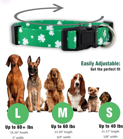 Native Pup St Patricks Dog Collar- Saint Patrick Green Shamrock Pet Collars- St. Patrick’s Lucky Irish- Cute Boy Girl Puppy Gift- Adjustable for Small, Medium, Large Breeds (Lucky Shamrock, Large)