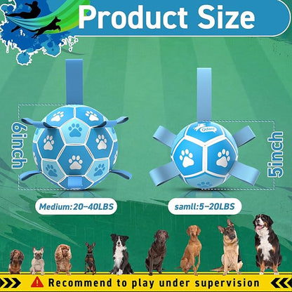QDAN Dog Toy Balls, Dog Soccer Ball with Straps, Outdoor Dog Toys, Pet Training Soccer for Small Medium (5 Inch)