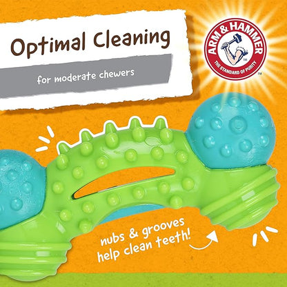 Arm & Hammer Nubbies Duality Bone, A Dental Chew Toy for Dogs - Nubby Pet Toy Cleans Teeth to Reduce Plaque & Tartar with Baking Soda, Green Apple Flavor Dog Bone for Moderate Chewers