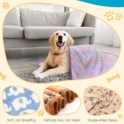 Tatuo 12 Pieces Puppy Blanket Warm Cat Dog Sleep Mat Pet Kitten Fleece Doggy Blankets with Cute Dog Paw Bone Star Elephant Patterns Printed Fluffy Blanket for Small Cat Puppy (41 x 30 Inch)