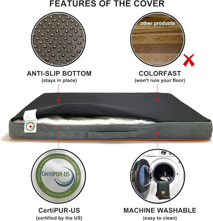 Hard-Wearing Orthopedic Dog Bed for Crate, 29x18 Inch, Made of Memory and HR Foam, Two-Sided Use, Providing Soft and Relatively Hard Support, with an Extra Inner Waterproof Protector (Gray)
