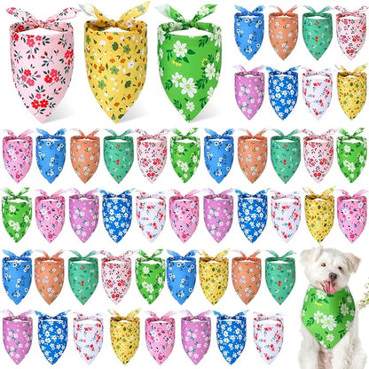 Weewooday 50 Pcs Spring Dog Bandanas Bulk for Dogs Soft Bibs Adjustable Triangle pet Bandana for Small Medium Large Costume(Floral Pattern, 31.5 x 21.7 x21.7 Inch)